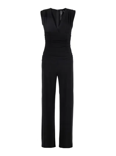 Norma Kamali Black Jumpsuit With V Neck And Shirred Waist In Tech Fabric Stretch Woman