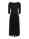 Norma Kamali Black Long Dress With Round Neck And Flared Skirt In Tech Fabric Stretch Woman In Blue