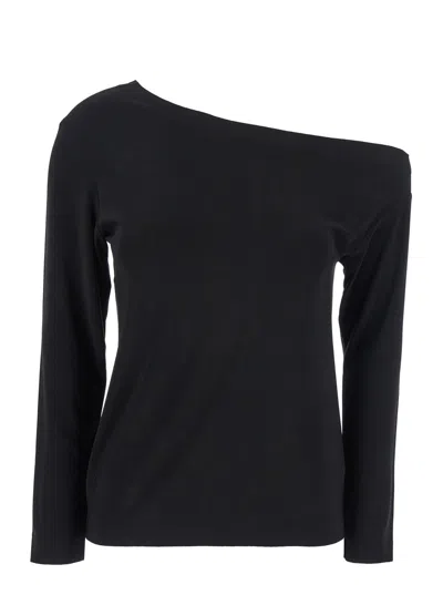 NORMA KAMALI BLACK OFF-SHOULDER TOP IN TECH FABRIC STRETCH WOMAN