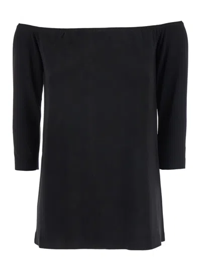 Norma Kamali Long Sleeve Off Shoulder Top In Black