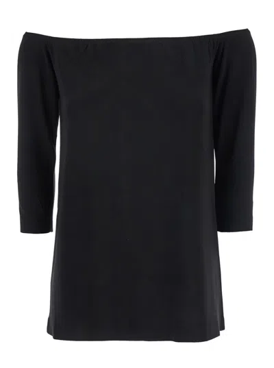 Norma Kamali Black Off-shoulder Top With Boat Neckline In Tech Fabric Stretch Woman