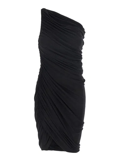 Norma Kamali Black One-shoulder Dress With Asymmetric Neckline And All-over Ruches