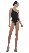 Norma Kamali Black One Shoulder Swimsuit With Metal Studs In Black