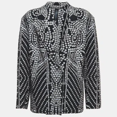 Norma Kamali Black Printed Lycra Single Breasted Straight Fit Jacket