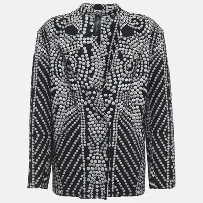 Norma Kamali Black Printed Lycra Single Breasted Straight Fit Jacket In Multi