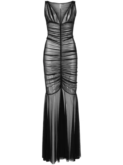 Norma Kamali Black Semi-sheer Ruched Tara Gown