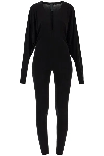 NORMA KAMALI BLACK SLIM FIT LONG SLEEVE V NECK JUMPSUIT
