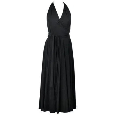 Pre-owned Norma Kamali Black Wrap Style Halter Dress Size Small