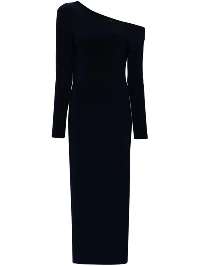 Norma Kamali One-shoulder Side-slit Maxi Dress In Blue