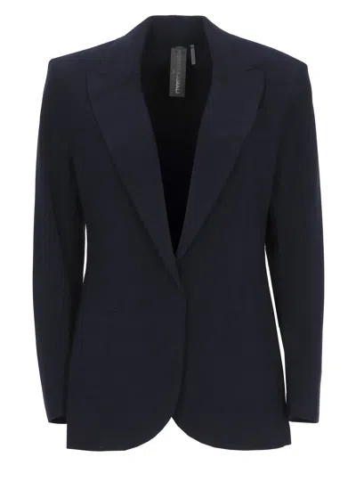 Norma Kamali Blue Velcro Peak Lapel Blazer