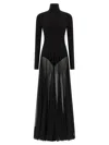 Norma Kamali Long Sleeve Turtleneck Bodysuit Flared Gown In Black