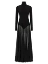 Norma Kamali Long Sleeve Turtleneck Bodysuit Flared Gown In Black