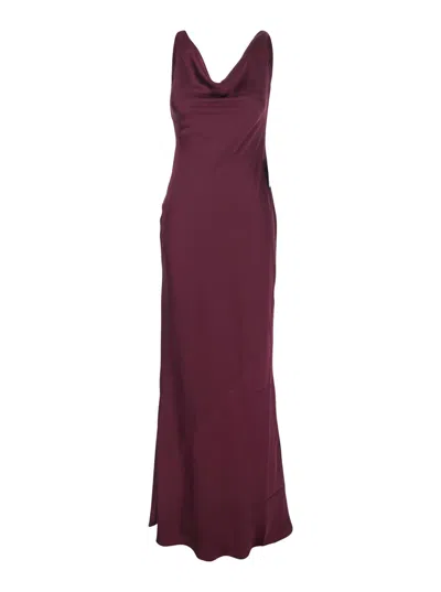 Norma Kamali Bordeaux Long Dress With Asymmetric Neckline And Flared Skirt In Tech Fabric Woman In Burgundy