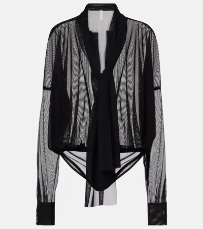 Norma Kamali Bow-detail Oversized Mesh Bodysuit In Black