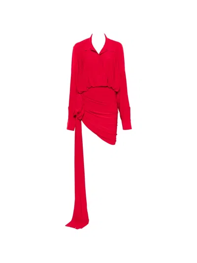 Norma Kamali Bow-detail Draped Asymmetric Mini Dress In Red