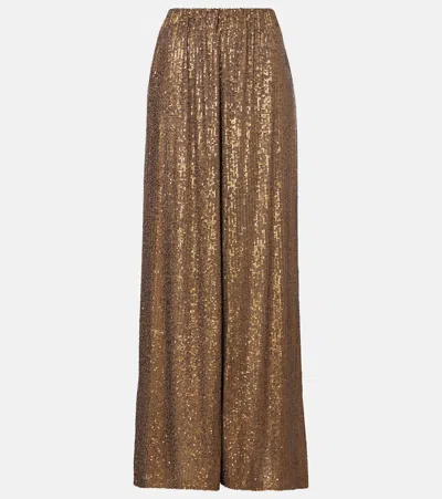Norma Kamali Boyfriend Elephant Sequined Palazzo Pants In Brown
