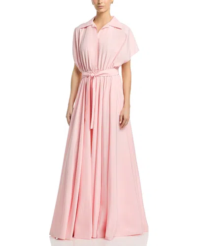 Norma Kamali Boyfriend Neck Shirt Flared Gown In Pink
