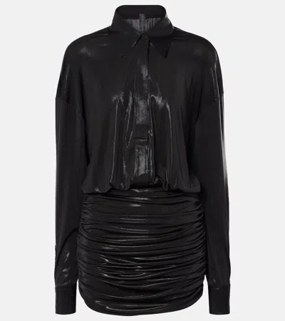 Norma Kamali Boyfriend Ruched Lamé Minidress In Black