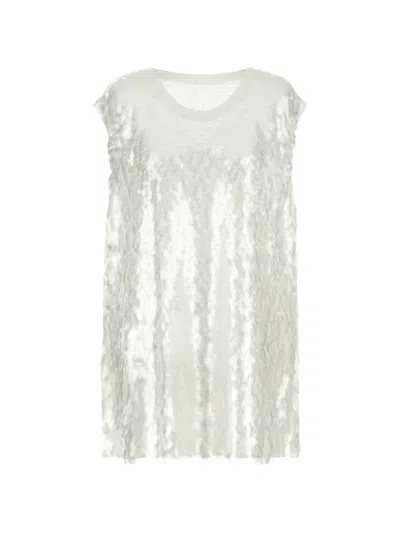 Norma Kamali Crewneck Top Sequin Embellishment Sleeveless Textured Fabric In White