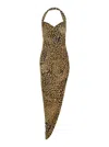 Norma Kamali Brown Dress With Leopard Motif And Side Slit In Brown Tech Fabric Woman In Brown