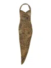 Norma Kamali Brown Dress With Leopard Motif And Side Slit In Brown Tech Fabric Woman In Brown