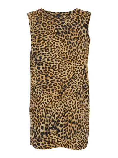 NORMA KAMALI BROWN  SHORT DRESS WITH ALL-OVER PRINTED LEOPARD MOTIF IN TECH FABRIC  WOMAN