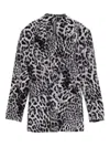 Norma Kamali Leopard Print Single-breasted Jacket In Blue