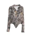 Norma Kamali Camouflage-inspired Long-sleeved Top With Deep V-neckline In Multi
