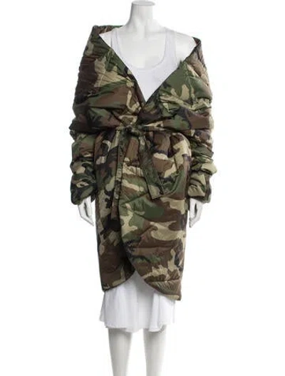 Pre-owned Norma Kamali Camouflage Print Down Coat In Brown/green