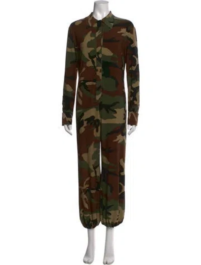 Pre-owned Norma Kamali Camouflage Print Jumpsuit In Green