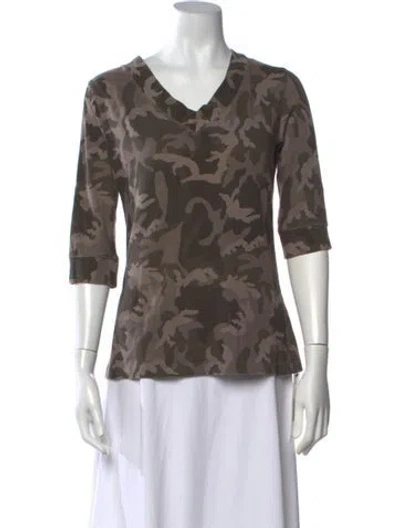 Pre-owned Norma Kamali Camouflage Print V-neck T-shirt In Brown