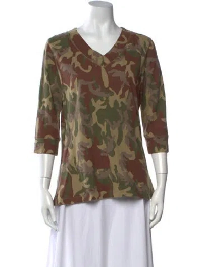 Pre-owned Norma Kamali Camouflage Print V-neck T-shirt In Multicolor
