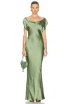 Norma Kamali Cap Sleeve Maria Gown In Vintage Green