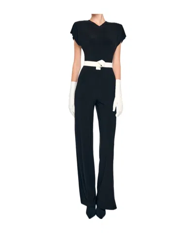 Norma Kamali Cap Sleeve Shoulder Pad Jumpsuit In Black