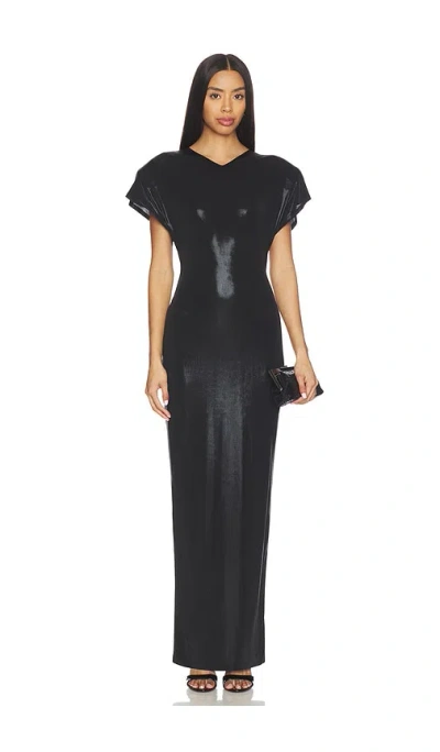 Norma Kamali Cap Sleeve Shoulder Pad Long Dress In Black