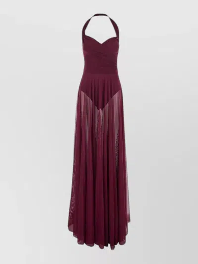 Norma Kamali Cayla Bordeaux Long Dress With Halterneck And Flared Skirt In Tech Fabric Stretch Woman In Burgundy