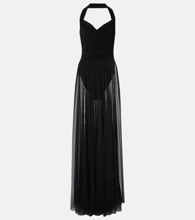 NORMA KAMALI CAYLA DRAPED MESH MAXI DRESS