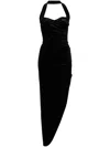 Norma Kamali Cayla Halter Sweetheart Asymmetrical Side Drape Midi Dress In Black