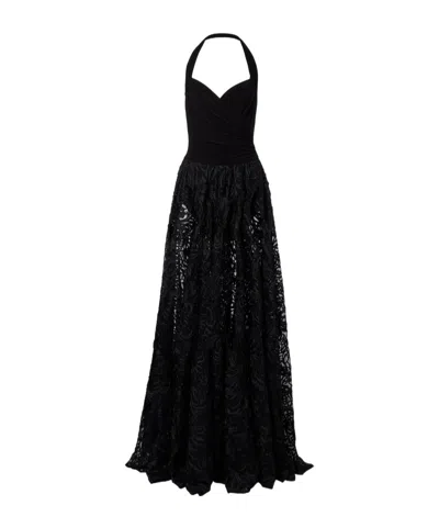 Norma Kamali Cayla Embroidered Semi-sheer Gown In Black