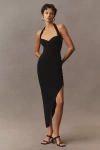 Norma Kamali Cayla Halter Sweetheart Asymmetrical Side Drape Midi Dress In Black