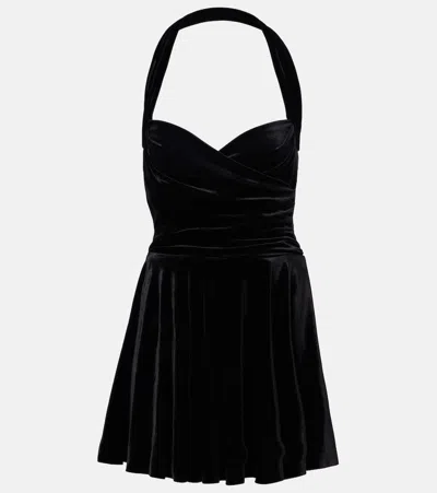 Norma Kamali Cayla Ruched Velvet Bustier Dress In Black