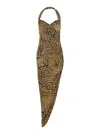 Norma Kamali Brown Dress With Leopard Motif And Side Slit In Brown Tech Fabric Woman In Brown