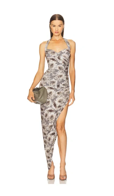 Norma Kamali Cayla Side Drape Gown In Gray