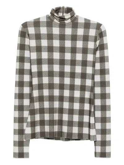Norma Kamali Checked Turtleneck Top In Gray