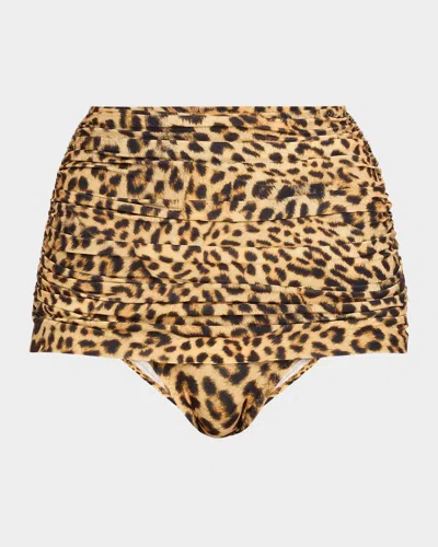 Norma Kamali Cheetah Patch Bill Ruched Bikini Bottoms