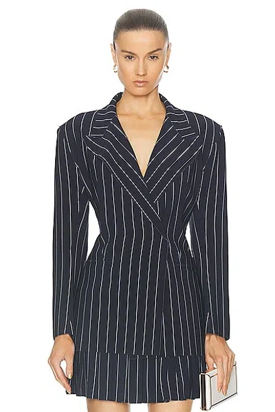Norma Kamali Classic Double Breasted Jacket In True Navy Pinstripe