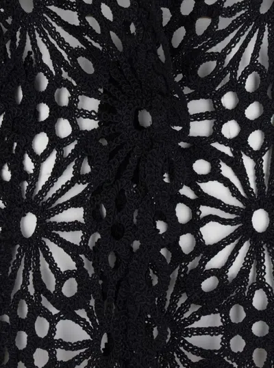 NORMA KAMALI BLACK SINGLE-BREASTED JACKET WITH FLORAL LACE EMBROIDERY AND V NECK IN COTTON BLEND WOMAN
