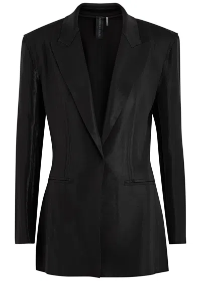 Norma Kamali Coated Stretch-jersey Blazer In Black