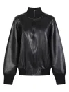 Norma Kamali Oversized Long Sleeve Synthetic Leather Jacket In Black