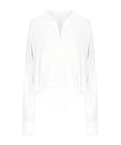 Norma Kamali Oversized Shirt Bodysuit In White